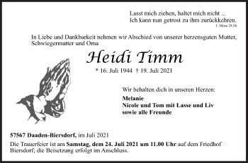Traueranzeige von Heidi Timm von Siegener Zeitung