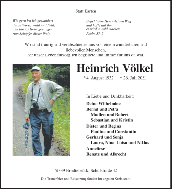Traueranzeige von Heinrich Völkel von Siegener Zeitung