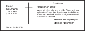 Traueranzeige von Heinz Neumann von Siegener Zeitung