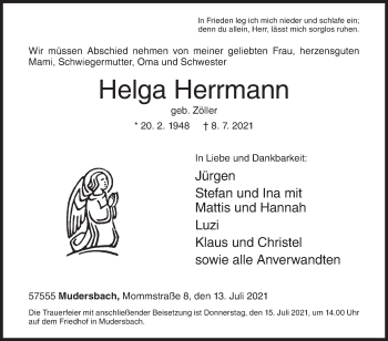 Traueranzeige von Helga Herrmann von Siegener Zeitung