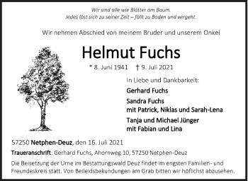 Traueranzeige von Helmut Fuchs von Siegener Zeitung