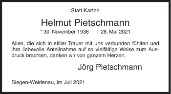 Traueranzeige von Helmut Pietschmann von Siegener Zeitung
