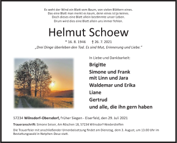 Traueranzeige von Helmut Schoew von Siegener Zeitung