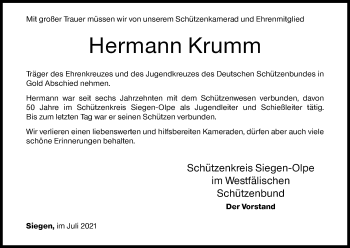 Traueranzeige von Hermann Krumm von Siegener Zeitung