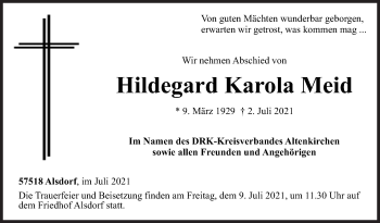 Traueranzeige von Hildegard Karola Meid von Siegener Zeitung