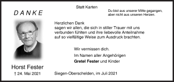 Traueranzeige von Horst Fester von Siegener Zeitung