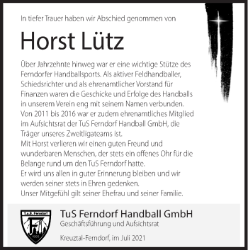 Traueranzeige von Horst Lütz von Siegener Zeitung