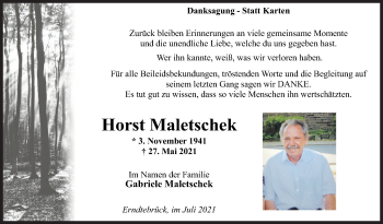 Traueranzeige von Horst Maletschek von Siegener Zeitung