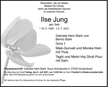 Traueranzeige von Ilse Jung von Siegener Zeitung