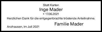 Traueranzeige von Inge Mader von Siegener Zeitung