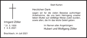 Traueranzeige von Irmgard Zöller von Siegener Zeitung
