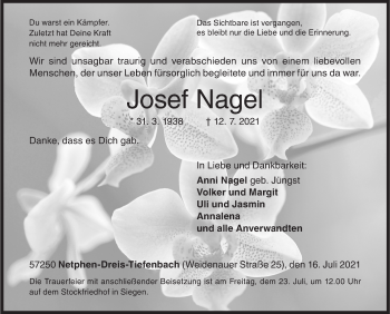 Traueranzeige von Josef Nagel von Siegener Zeitung
