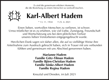 Traueranzeige von Karl-Albert Hadem von Siegener Zeitung