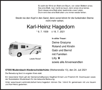 Traueranzeige von Karl-Heinz Hagedorn von Siegener Zeitung
