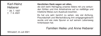 Traueranzeige von Karl-Heinz Heberer von Siegener Zeitung