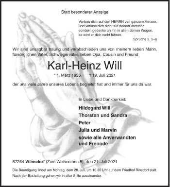 Traueranzeige von Karl-Heinz Will von Siegener Zeitung