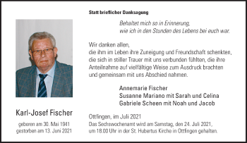 Traueranzeige von Karl-Josef Fischer von Siegener Zeitung