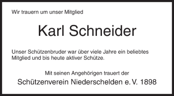 Traueranzeige von Karl Schneider von Siegener Zeitung