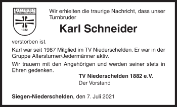 Traueranzeige von Karl Schneider von Siegener Zeitung
