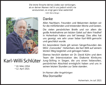 Traueranzeige von Karl-Willi Schlüter von Siegener Zeitung