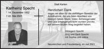 Traueranzeige von Karlheinz Specht von Siegener Zeitung