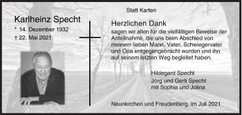 Traueranzeige von Karlheinz Specht von Siegener Zeitung