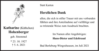 Traueranzeige von Katharine  Hohenberger von Siegener Zeitung
