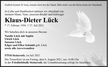 Traueranzeige von Klaus-Dieter Lück von Siegener Zeitung