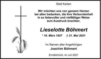 Traueranzeige von Lieselotte Böhmert von Siegener Zeitung