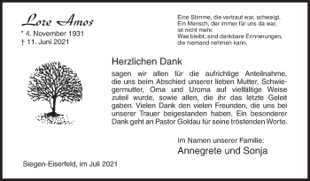 Traueranzeige von Lore Amos von Siegener Zeitung
