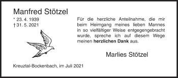 Traueranzeige von Manfred Stötzel von Siegener Zeitung