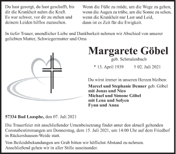 Traueranzeige von Margarete Göbel von Siegener Zeitung