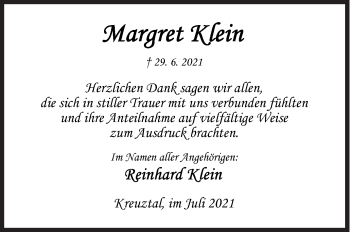 Traueranzeige von Margret Klein von Siegener Zeitung