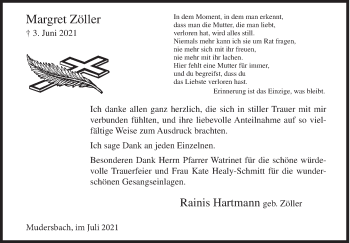 Traueranzeige von Margret Zöller von Siegener Zeitung