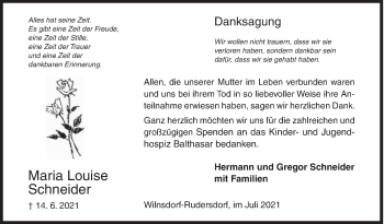 Traueranzeige von Maria Louise Schneider von Siegener Zeitung