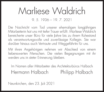 Traueranzeige von Marliese Waldrich von Siegener Zeitung