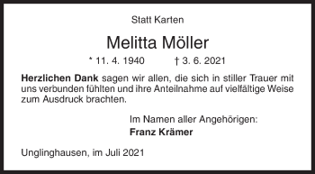 Traueranzeige von Melitta Möller von Siegener Zeitung