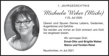 Traueranzeige von Michaela Weber von Siegener Zeitung