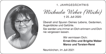 Traueranzeige von Michaela Weber von Siegener Zeitung