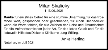 Traueranzeige von Milan Skalicky von Siegener Zeitung