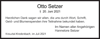 Traueranzeige von Otto Setzer von Siegener Zeitung