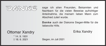 Traueranzeige von Ottomar Xandry von Siegener Zeitung