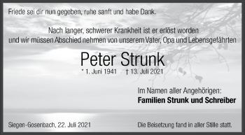 Traueranzeige von Peter Strunk von Siegener Zeitung
