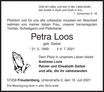 Traueranzeige von Petra Loos von Siegener Zeitung