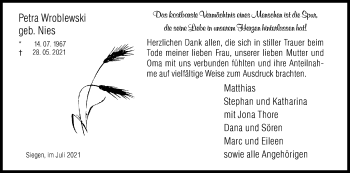 Traueranzeige von Petra Wroblewski von Siegener Zeitung