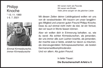 Traueranzeige von Philipp Knoche von Siegener Zeitung
