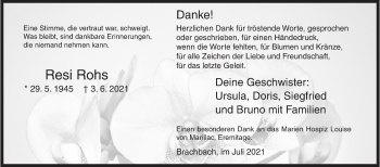 Traueranzeige von Resi Rohs von Siegener Zeitung