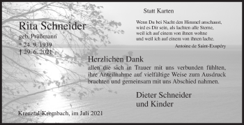 Traueranzeige von Rita Schneider von Siegener Zeitung