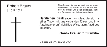 Traueranzeige von Robert Bräuer von Siegener Zeitung