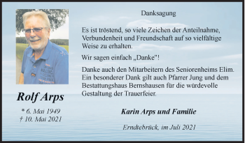 Traueranzeige von Rolf Arps von Siegener Zeitung